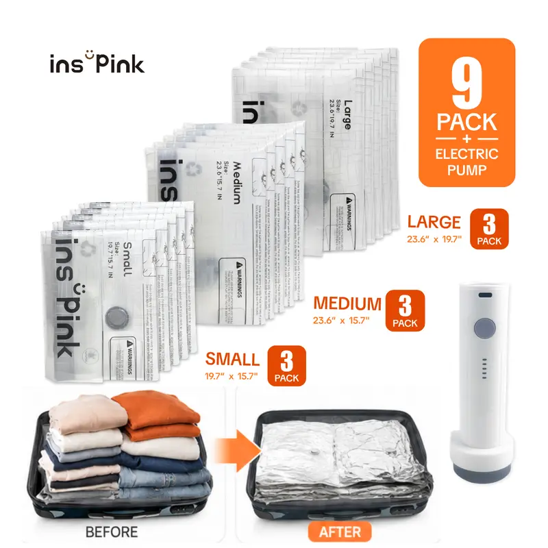 9-Pack Compression Bags Set with USB Pump for Travel